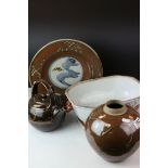Three items of David Frith Studio Pottery to include Teapot, Small Charger and Ginger Jar (lacking