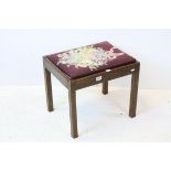Edwardian Oak Piano Stool / Dressing Stool with Tapestry Upholstered Seat, 50cms wide x 46cms high