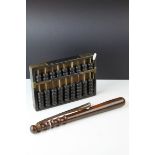 Hardwood Truncheon stamped 2581 together with Oriental Ebonised Wooden and Brass Mounted Abacus,