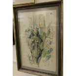 Stuart Armfield 20th century pen and watercolour of a religious figure in a garden setting. 73 x48