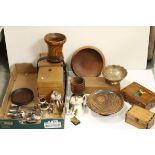 Collection of Turned Treen Items, Silver Plate Tea Set and Cutlery, etc