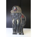 Carved Wooden Plaque in the form of an Indian Elephant carrying a Howdah and a Figure, 52cms high