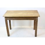 Late 19th / Early 20th century Pine Kitchen Table with drawer to end and raised on square legs,