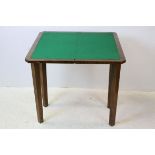 Walnut Quarter Veneered Fold-over Card Table with green baise playing surface, 75cms long x 77cms