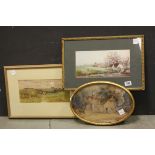 Croft antique watercolour rural scene with figures in a rural setting,A late 19th century oval