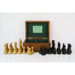 Genuine J. Jaques & Son Ltd Staunton Chessmen in hinged wooden box, Crown cipher stamped to pieces