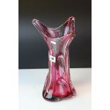 Large 20th century Pink and Clear Art Glass Vase of naturalistic form