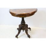 Victorian Walnut Demi-lune Fold-over Card Table, inlaid including some tunbridge ware style