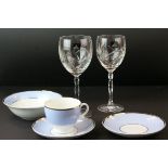 A set of 8 Doulton wine glasses and a quantity of Doulton teacups etc.