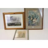 Two Framed and Glazed Watercolours, one depicting boats on a river together with a Signed Limited