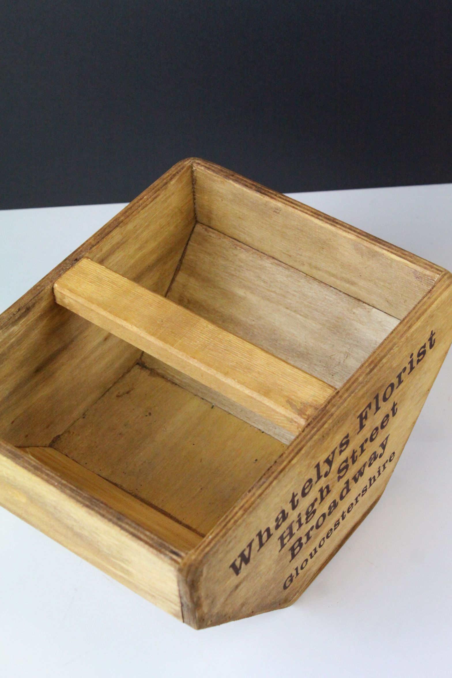 Wooden Trug marked to sides ' Whatelys Florist, Broadway', 25cms long - Image 3 of 3