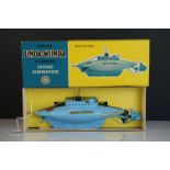 Boxed Sutcliffe Unda-Wunda clockwork tin plate diving submarine in pale blue, vg with excellent box