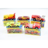 Five boxed Matchbox Superfast diecast vehicles to include 19 Road Dragster in red (ex diecast, vg