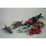 Seven playworn Hasbro G1 Transformers and Tonka Gobots to include Grimlock, Scourge, Leader 1, Cy-