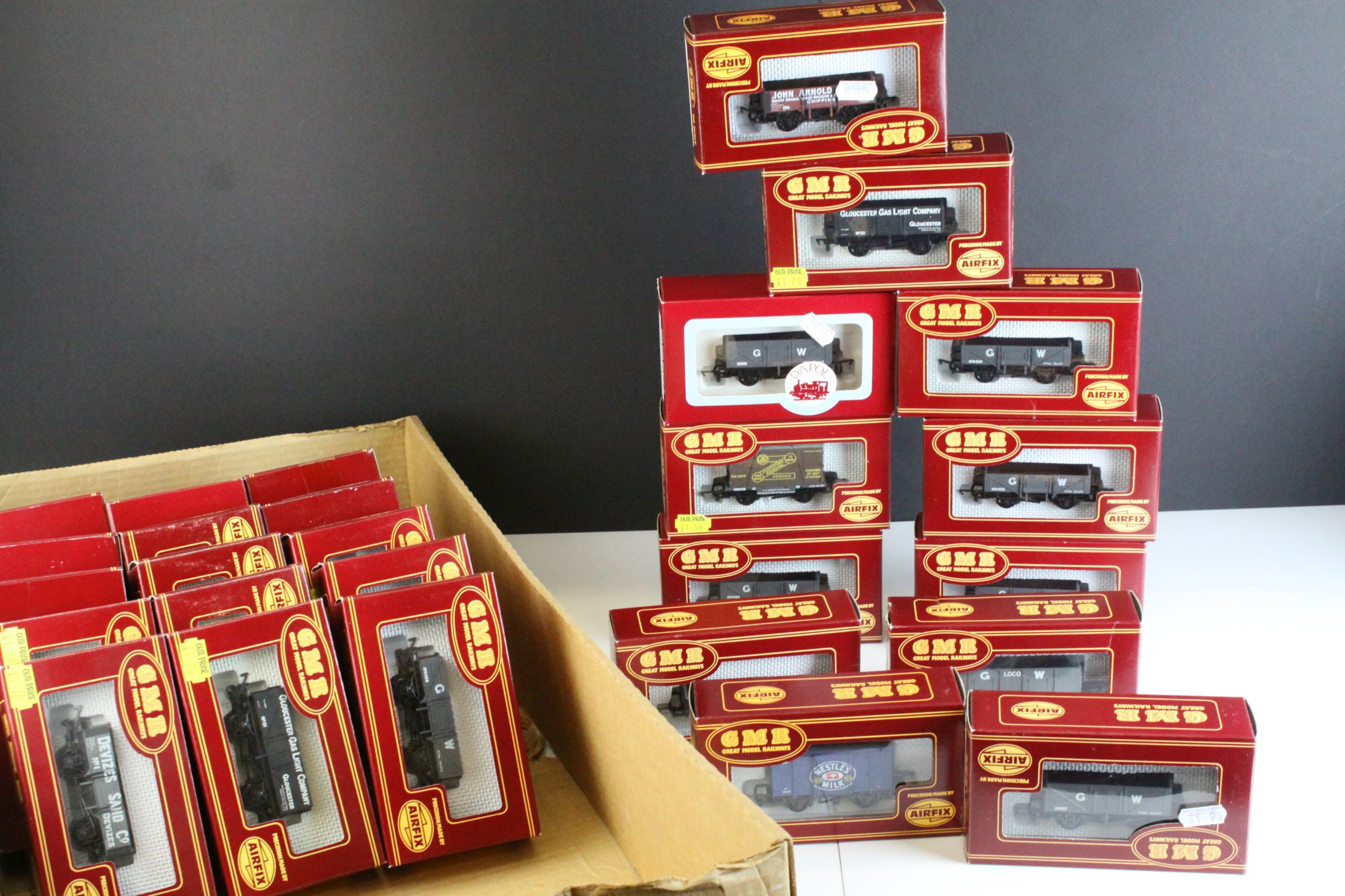 30 Boxed Airfix GMR OO gauge items of rolling stock featuring wagons and trucks