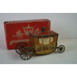 Boxed Jacobs Coronation Coach Novelty tin plate model with some rusting, box missing end flaps to