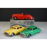 Three boxed Triang Minic plastic clockwork road vehicles including No 2 Sports Car with Horn in