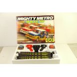 Boxed Scalextric Mighty Metro set with both original slot cars, and appearing complete