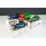 Four original Triang Minic clockwork tin plate models to include Tipper Truck, Vauxhall Tourer,