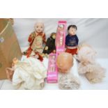 Two early-mid 20th C Oriental dolls, a group of playworn dolls, and 2 boxed Mattell Barbies