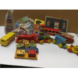 Cased set of mid 20th C wooden bricks plus various wooden childs toys and a small group of vintage