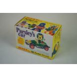 Boxed Dinky 477 Parsley's Car Morris Oxford Bull Nosed diecast model in green, complete with inner