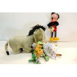 Two playworn Pelham puppets to include Mickey Mouse and a Dragon plus a playworn Merryweather