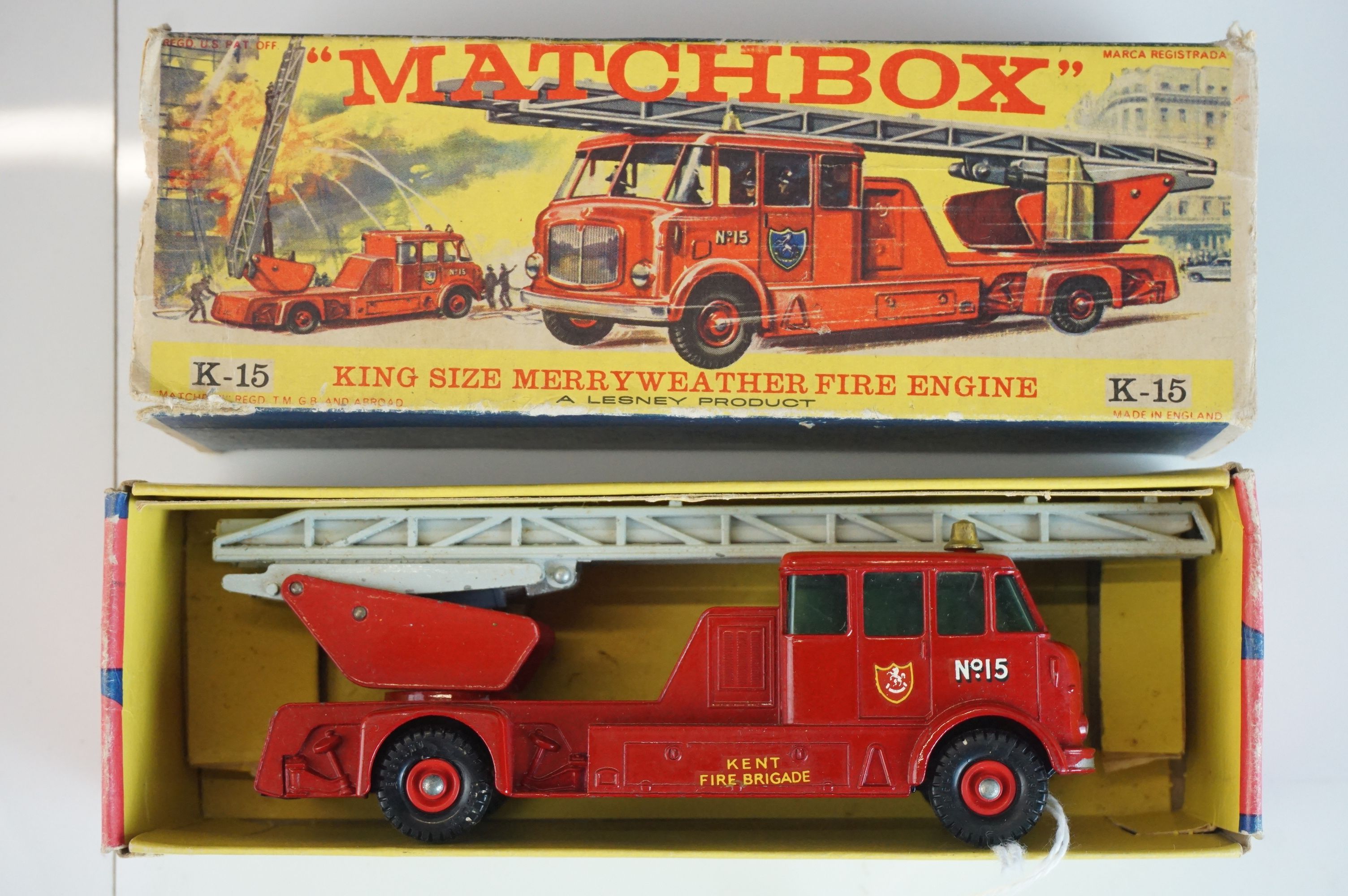 Boxed Matchbox K15 King Size Merryweather Fire Engine diecast model in vg condition with minimal - Image 8 of 8