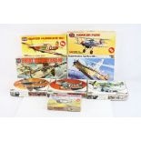 Four boxed Airfix plastic model kits to include 2 x 1:48 scale (Hurricane and Hawker Fury I) and 1: