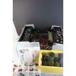 Warhammer scenery, paints & tools, including a Citadel spray gun and a small selection of figures.