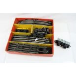 Hornby O gauge 0-4-0 locomotive in black livery plus 2 x items of rolling stock (inc Shell Tanker)