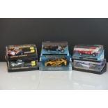 Six cased Scalextric slot cars to include C129 March Ford 240, C050 JPS Formula 1, C026 March Ford