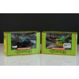 Two boxed Scalextric Teenage Mutant Hero Turtles slot cars to include C130 Turtle Skateboard