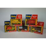 Five boxed Dinky diecast models to include 380 Convoy Skip Truck, 381 Convoy Farm Truck, 382