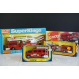 Three boxed diecast fire fighting models, to include Matchbox Superkings Snorkel Fire Engine K-39,