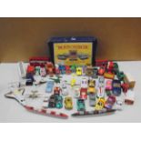 Over 50 playworn diecast vehicles to include Matchbox Lesney, Corgi,, Majorette, etc. plus