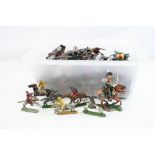 Quantity of vintage metal figures mainly Wild West on horseback, some paint loss and play wear