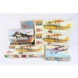 Six Matchbox unbuilt plastic model kits to include 3 x 1:32 scale PK-505 DH-82A/C Tiger Moth and 3 x