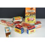 Seven boxed diecast fire engines, to include Matchbox 57 Auxiliary Power Truck, no.9 Fire Truck &