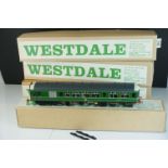 Four boxed Westdale O gauge metal kit models to include a built BR Railcar locomotive in green