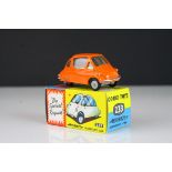 Boxed Corgi 233 Heinkel I Economy Car in orange with yellow interior, complete with instructions,