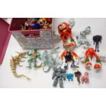 Collection of playworn action figures featuring Sonic the Hedgehog, Pokemon Yu-Gi-Oh, etc