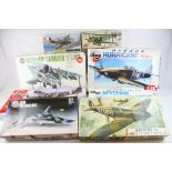 Five 1:72 scale Airfix unbuilt plastic model kits to include 1201 Spitfire 1a, 12001 Supermarine