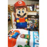 Lego Super Mario point of sale banner and carboard cut out, plus Lego Minifigures DC Super Heroes