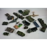 18 Play worn military diecast models to include Corgi, Dinky & Britains