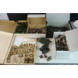 Collection of miniature metal war gaming figures, vehicles and accessories featuring various