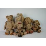 Five early / mid 20th C Teddy Bears to include Merrythought, bears are mainly well loved and with