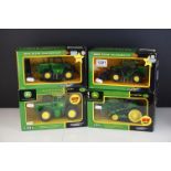 Four boxed Britains Ertl 1:32 scale diecast John Deere models, to include 42073 8430T Tracked