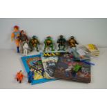 10 x Circa 1980's Playworn action figures to include LJN Thundercats Lion-O, 4 x Playmates Teenage