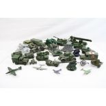 Approx 28 various mid 20th century military diecast models, artillery, planes and searchlights,